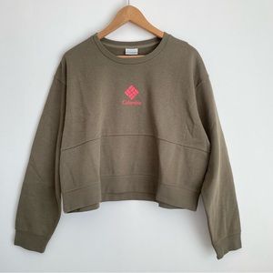 Columbia Womens Cropped Top Sweatshirt, Long Sleeve, Crew Neck, Brownish Green